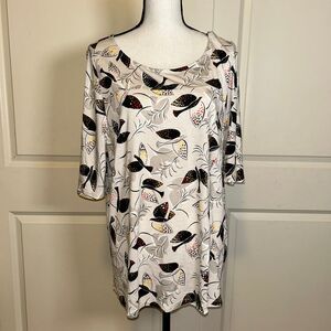NWT Old Navy Women's Beige & Black Bird Pattern Blouse Sz. XL Half Sleeves